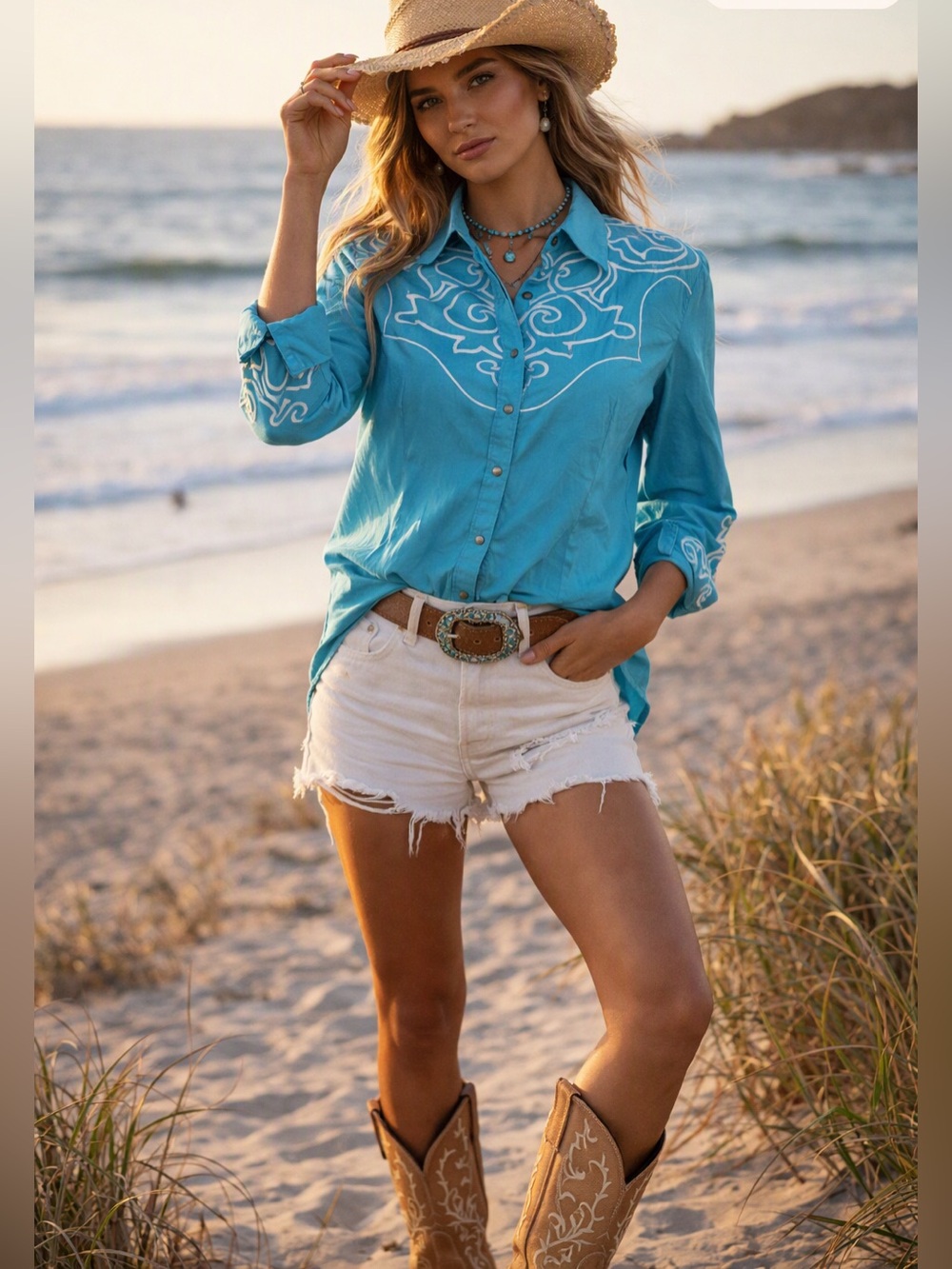 Ariat women’s Turquoise Embroidered Western Shirt Women's Long Sleeve Button-Up